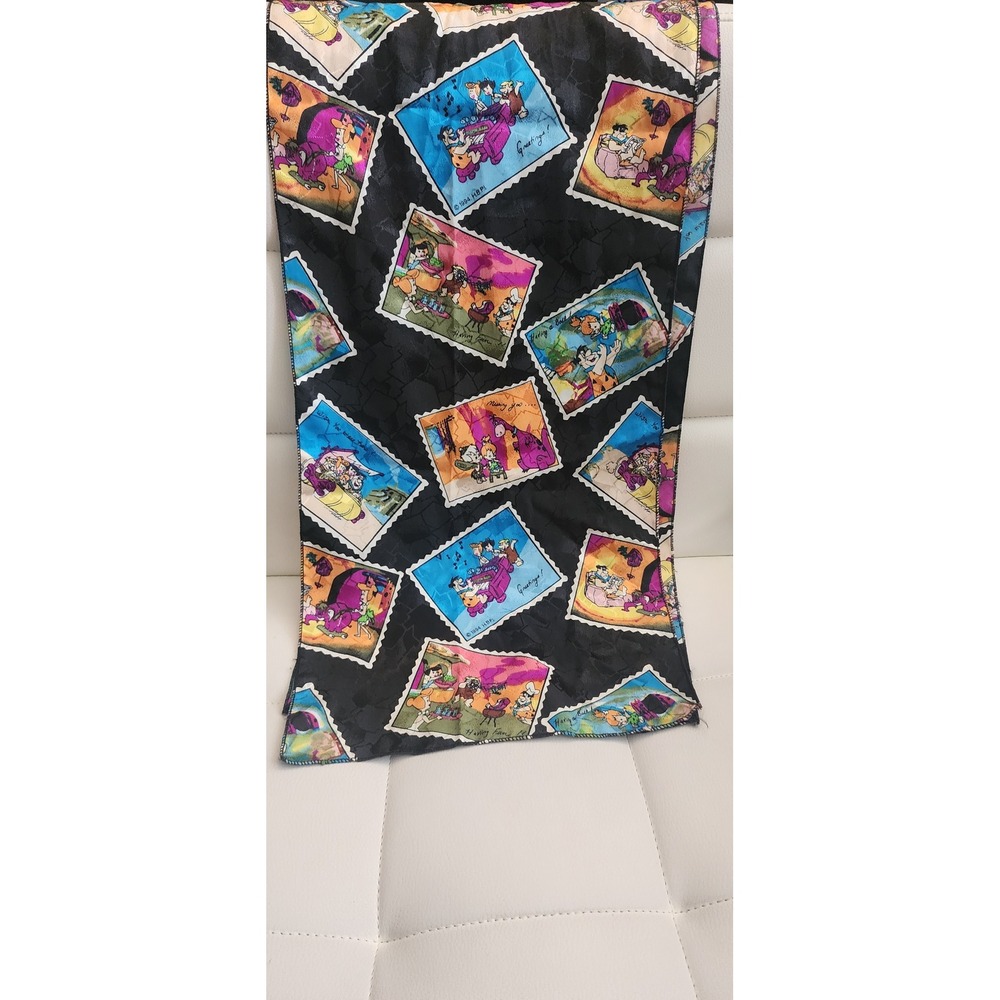 Vintage 1994 The Flintstones Hanna-Barbera Postcard Stamp Scarf Black Colorful